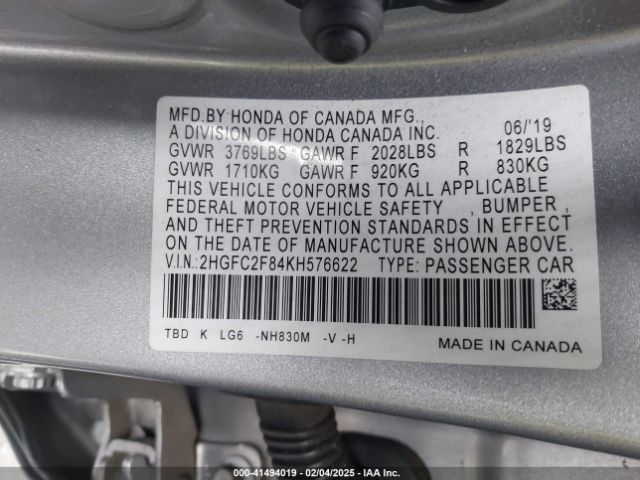 2HGFC2F84KH576622 Honda Civic Sport