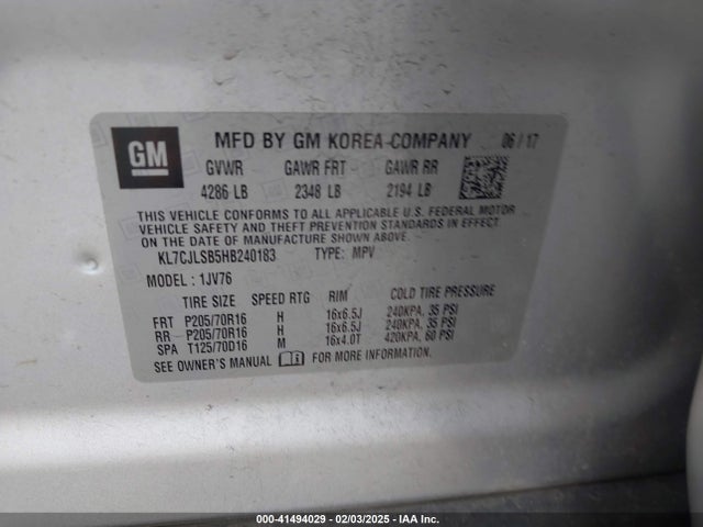 Chevrolet Trax Lt 2017 KL7CJLSB5HB240183 Image 9