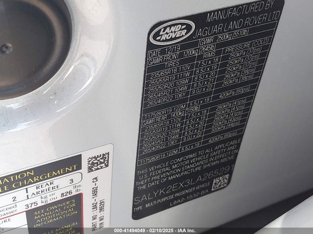 Land Rover 2020 2020 SALYK2EX3LA265291 Image 9