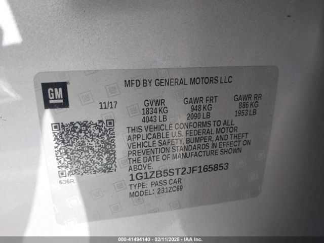 1G1ZB5ST2JF165853 Chevrolet Malibu 1ls