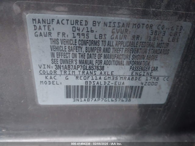 Nissan SENTRA SV 2016 3N1AB7AP7GL657638 Image 9
