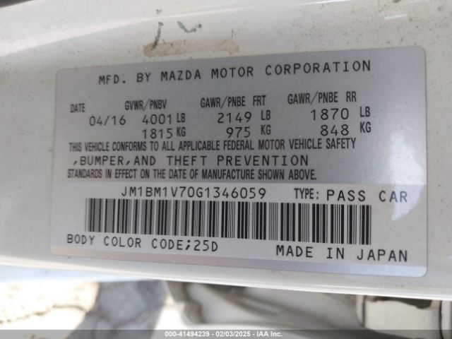 JM1BM1V70G1346059 Mazda Mazda3 I Touring