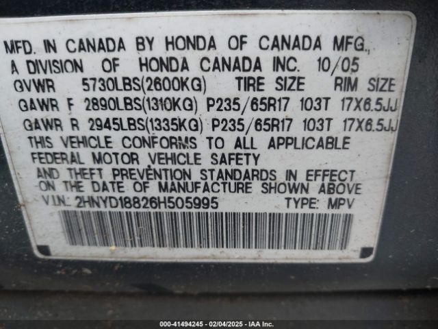 2006 ACURA MDX 2HNYD18826H505995 Photo 8