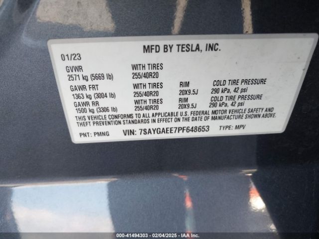 7SAYGAEE7PF648653 Tesla Model Y Awd/long Range Dual Motor All-wheel Drive