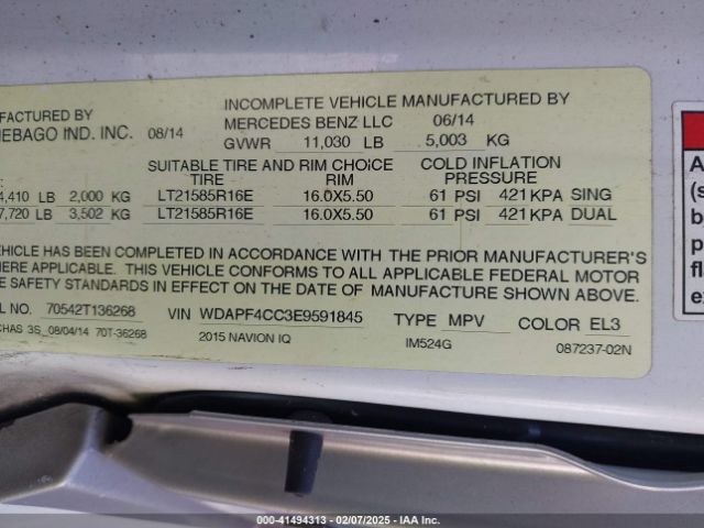 2014 MERCEDES-BENZ SPRINTER 3500 WDAPF4CC3E9591845 Photo 8
