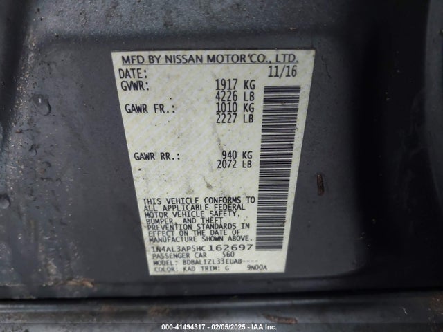 Nissan Altima 2.5 Sv 2017 1N4AL3AP5HC162697 Image 9