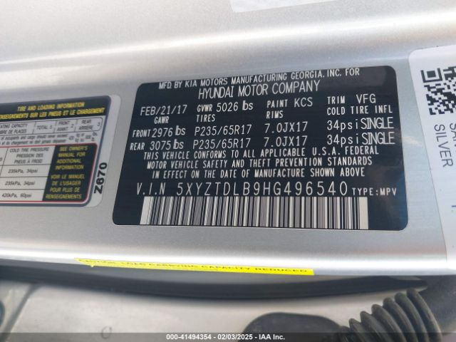 5XYZTDLB9HG496540 Hyundai Santa Fe Sport 2.4l