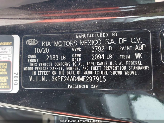 3KPF24AD4ME297915 KIA Forte Lxs