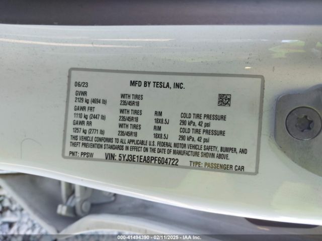 5YJ3E1EA8PF604722 Tesla Model 3 Rear-wheel Drive