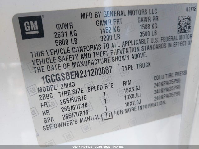 1GCGSBEN2J1200687 Chevrolet Colorado Wt