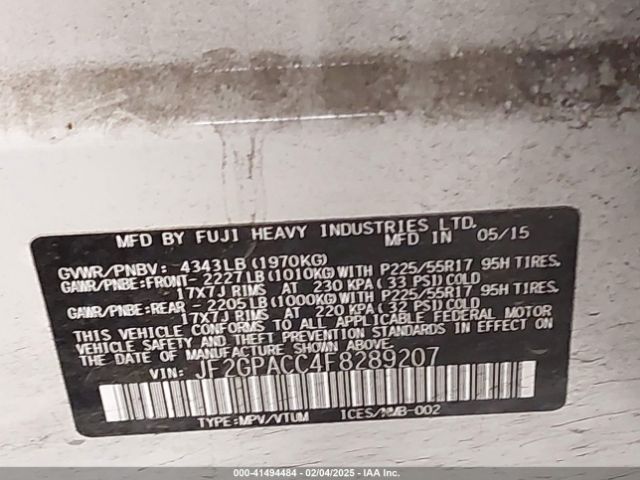 JF2GPACC4F8289207 Subaru Xv Crosstrek 2.0i Premium