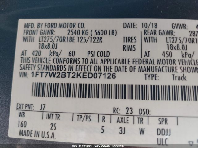 1FT7W2BT2KED07126 Ford F-250 Xlt