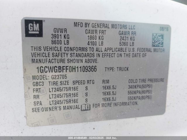 1GCWGBFF0H1109366 Chevrolet Express 2500 Work Van