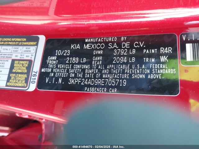 3KPF24AD9RE705719 KIA Forte Lxs