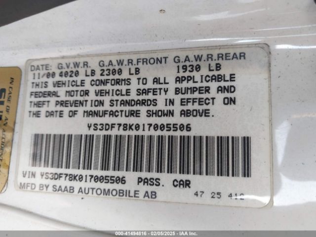 2001 SAAB 9-3 YS3DF78K017005506 Photo 8