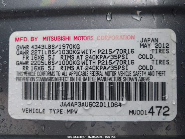 2012 MITSUBISHI OUTLANDER SPORT JA4AP3AU6CZ011064 Photo 8