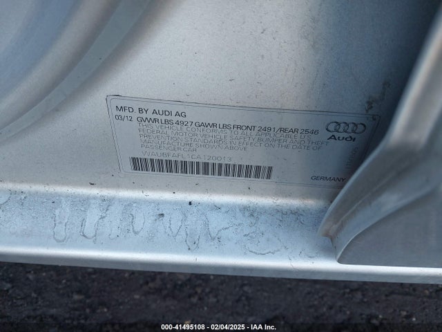 Продаж на аукціоні авто 2012 Audi A4 2.0t Premium, vin: WAUBFAFL1CA120013, номер лоту: 41495108