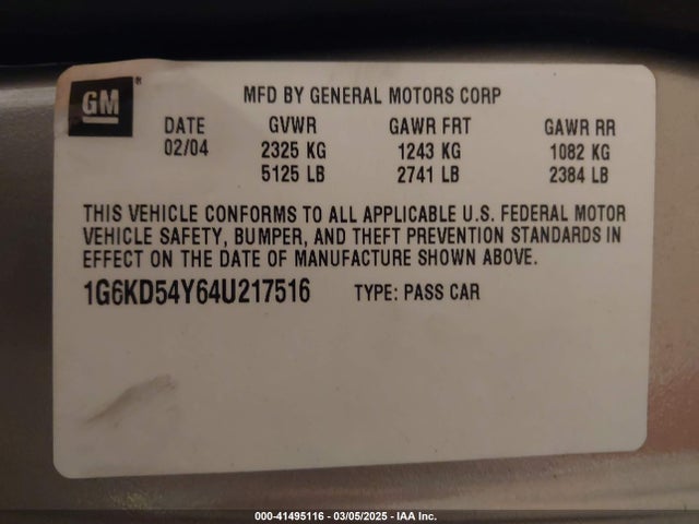 2004 CADILLAC DEVILLE 1G6KD54Y64U217516 Photo 8