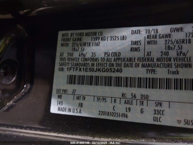1FTFX1E50JKG05240 Ford F-150 Xlt
