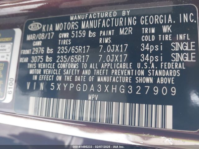 5XYPGDA3XHG327909 KIA Sorento 2.4l Lx