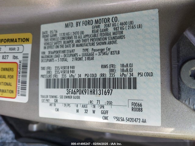 Ford Fusion Titanium 2017 3FA6P0K91HR131697 Image 9