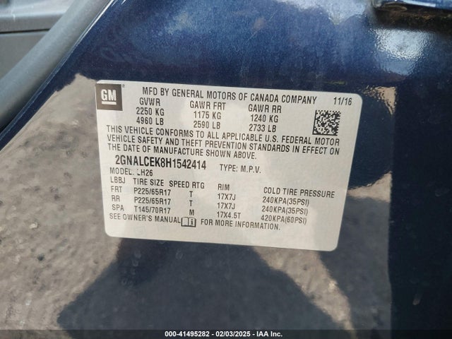 Chevrolet EQUINOX LT 2017 2GNALCEK8H1542414 Image 9