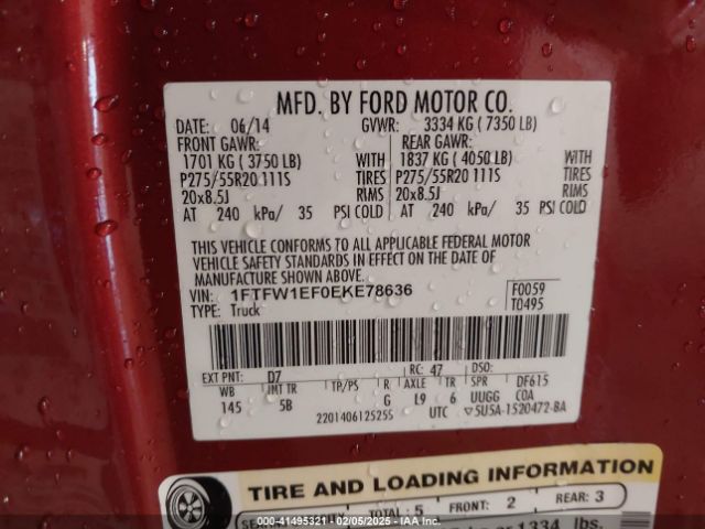 1FTFW1EF0EKE78636 Ford F-150 Fx4