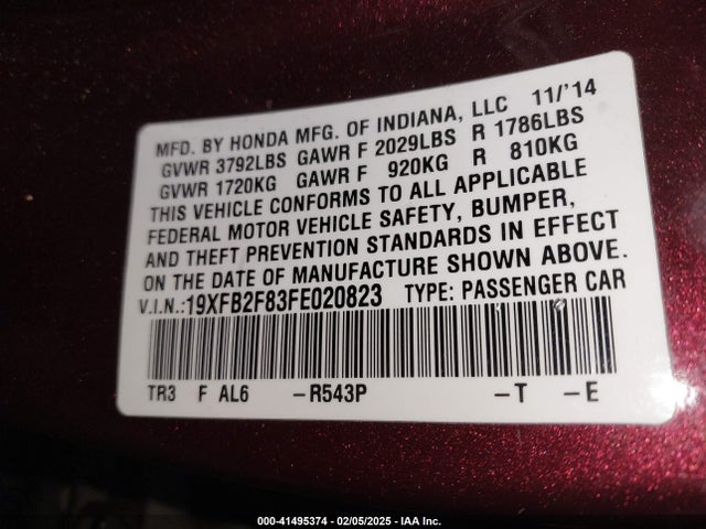 Honda CIVIC EX 2015 19XFB2F83FE020823 Image 9