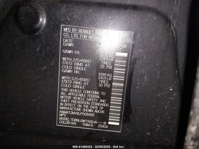 KNMAT2MV6LP508465 Nissan Rogue Sv Intelligent Awd