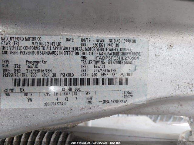 Ford FOCUS SE 2017 1FADP3FE3HL270504 Image 9