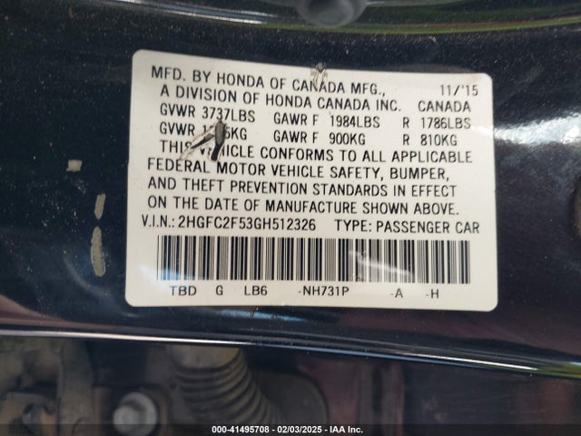 Honda Civic Lx 2016 2HGFC2F53GH512326 Image 9