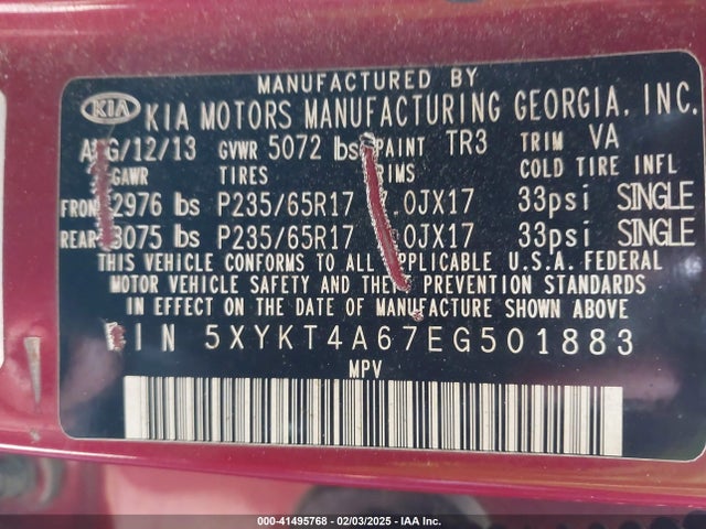 5XYKT4A67EG501883 KIA SORENTO LX
