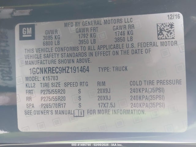 1GCNKREC9HZ191464 Chevrolet Silverado 1500 2lt