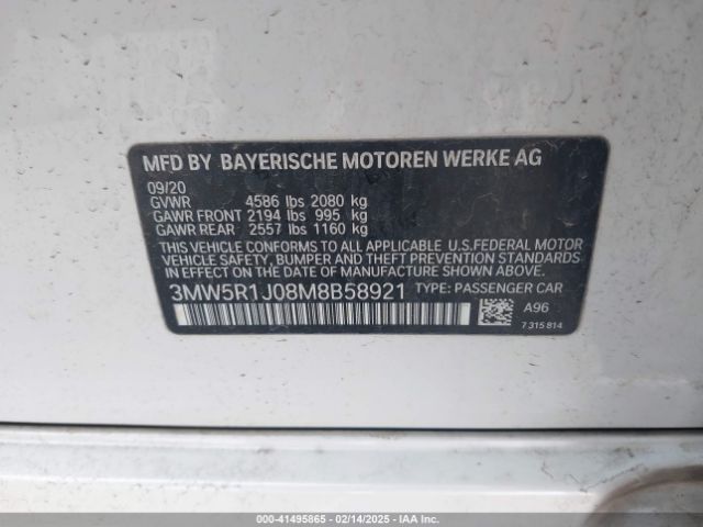 3MW5R1J08M8B58921 BMW 330I