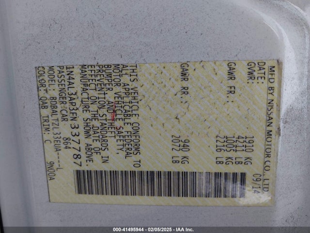 Nissan Altima 2.5 Sl 2015 1N4AL3AP3FN337787 Image 9