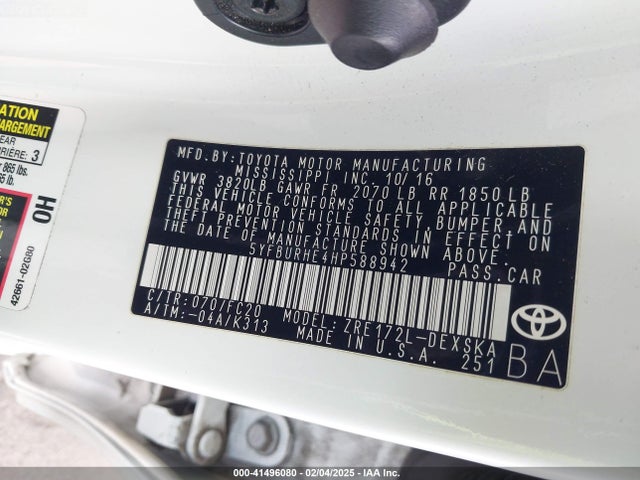 Toyota COROLLA SE 2017 5YFBURHE4HP588942 Image 9