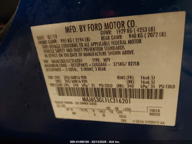 MAJ6S3GL1LC316201 Ford Ecosport Se