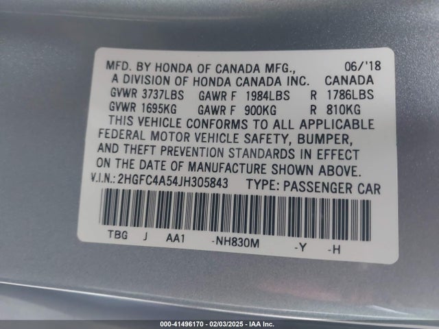 Honda Civic Lx 2018 2HGFC4A54JH305843 Image 9