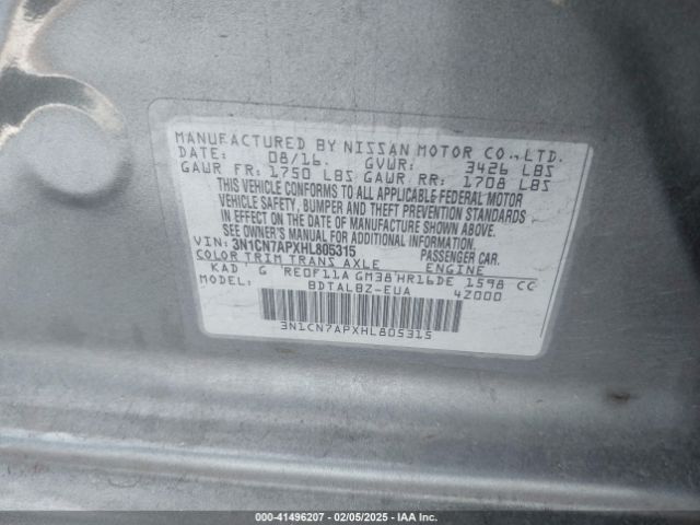 3N1CN7APXHL805315 Nissan Versa 1.6 S/1.6 S+/1.6 Sl/1.6 Sv