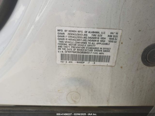 5FNYF6H36GB084517 Honda Pilot Ex