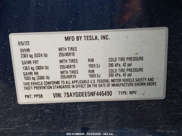 2022 TESLA MODEL Y 7SAYGDEE5NF446490 Photo 8