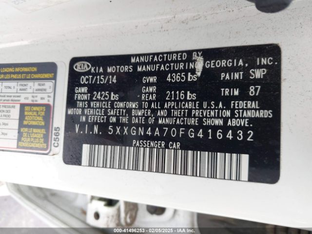 5XXGN4A70FG416432 KIA OPTIMA EX