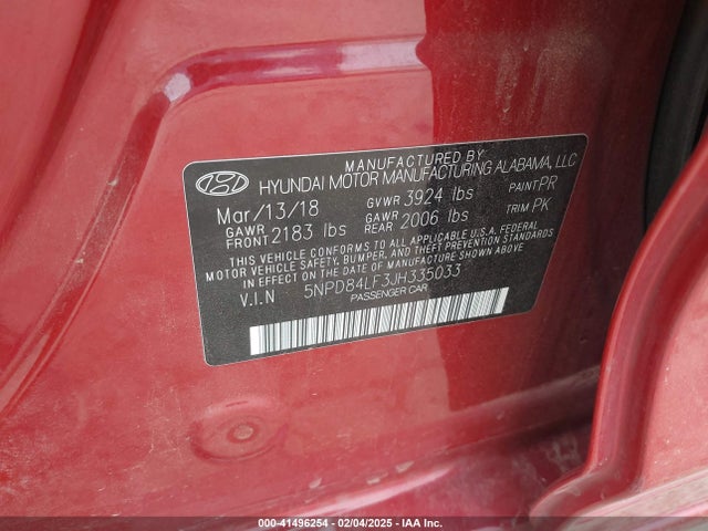 5NPD84LF3JH335033 Hyundai Elantra Value Edition