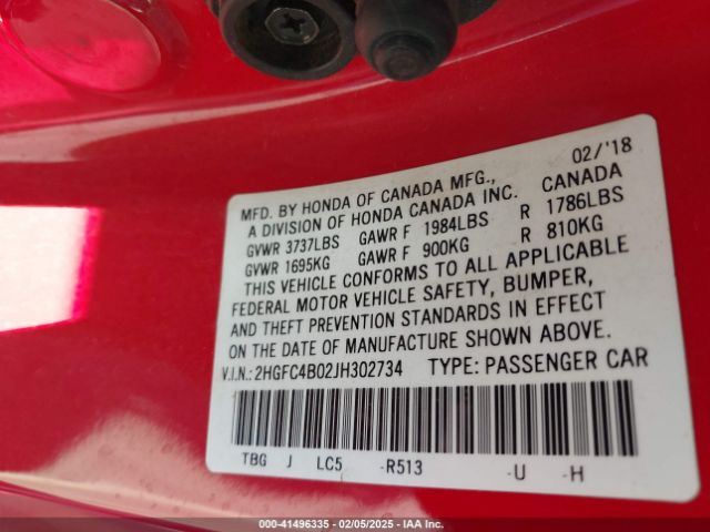 2HGFC4B02JH302734 Honda Civic Lx-p