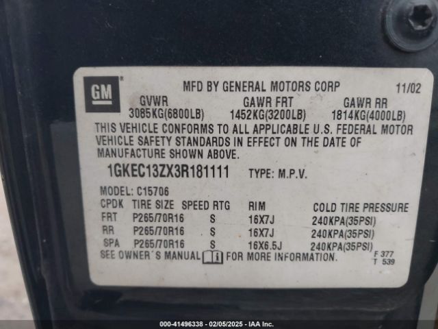 2003 GMC YUKON 1GKEC13ZX3R181111 Photo 8