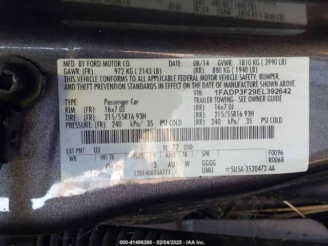 1FADP3F29EL392642 Ford FOCUS SE