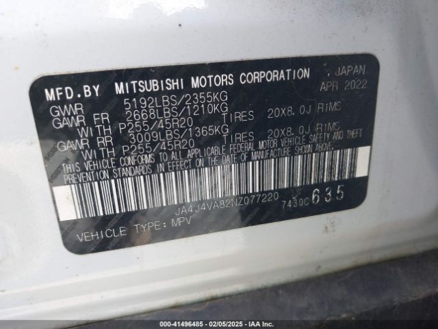 2022 MITSUBISHI OUTLANDER JA4J4VA82NZ077220 Photo 8