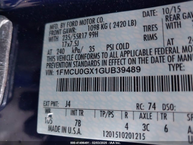 1FMCU0GX1GUB39489 Ford ESCAPE SE