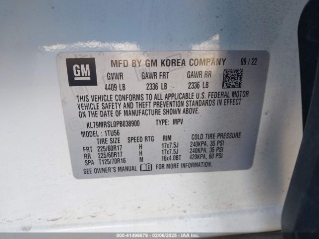 KL79MRSL0PB038900 Chevrolet Trailblazer Awd Lt