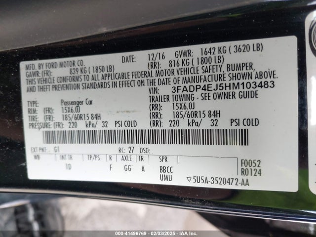 Ford FIESTA SE 2017 3FADP4EJ5HM103483 Image 9